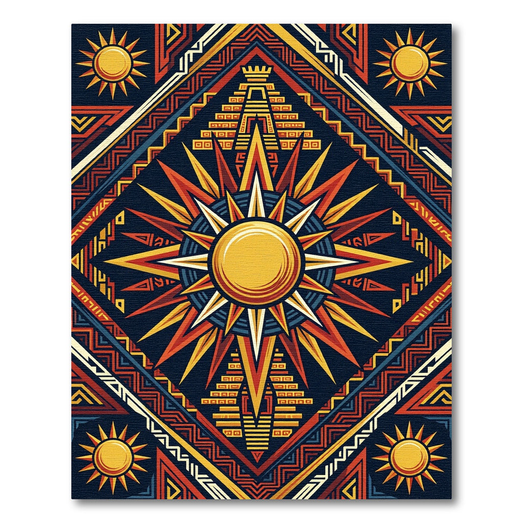 Celestial Aztec Sun Pyramid Medallion Rug