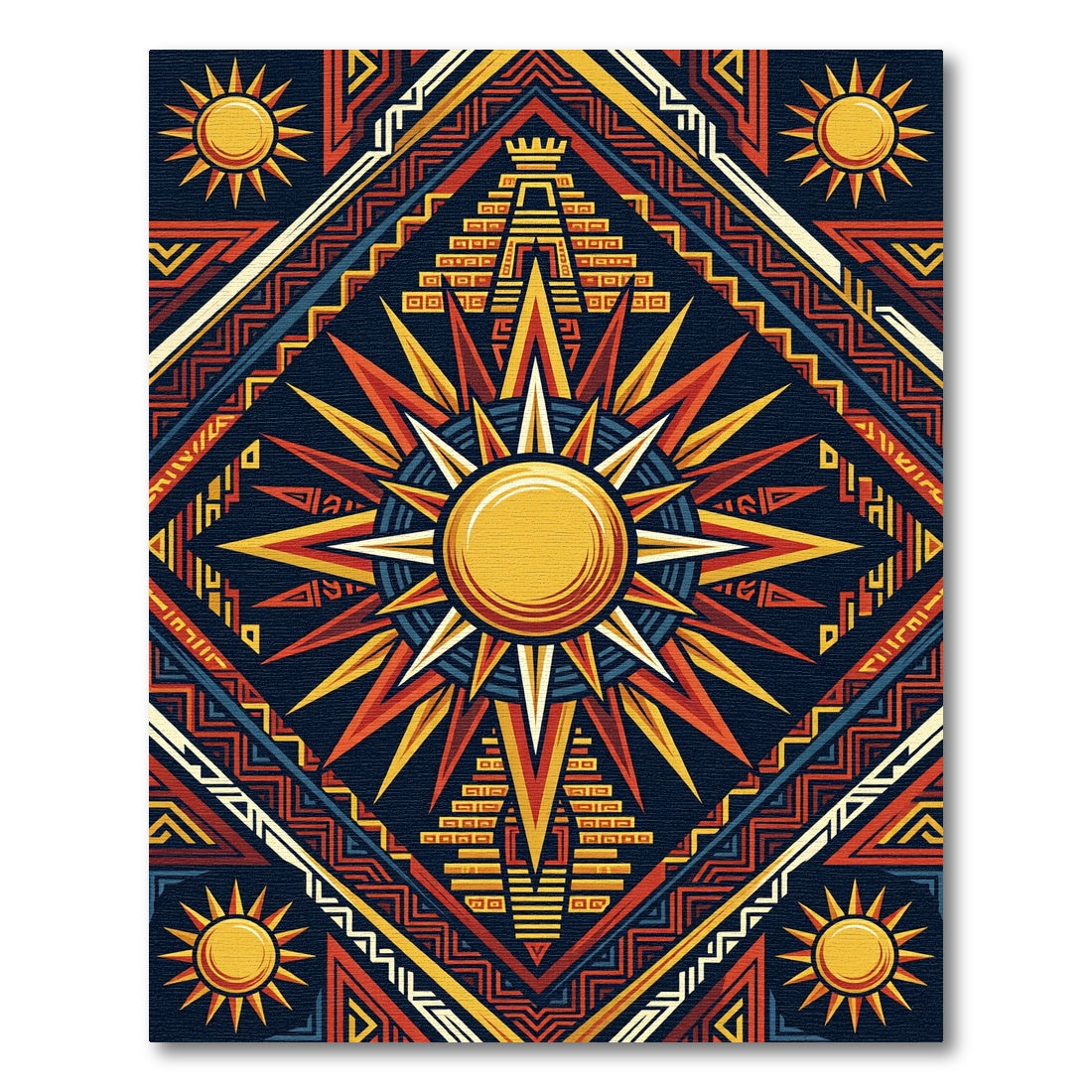 Celestial Aztec Sun Pyramid Medallion Rug