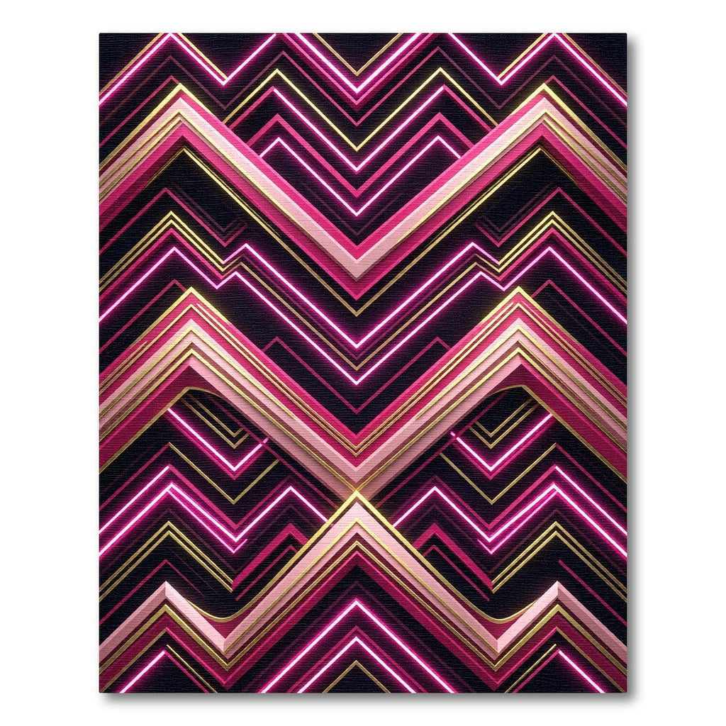 Neon Pink Gold Geometric Chevron Rug