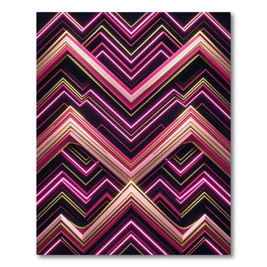Neon Pink Gold Geometric Chevron Rug