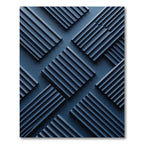 Deep Blue Geometric Ribbed Square Rug