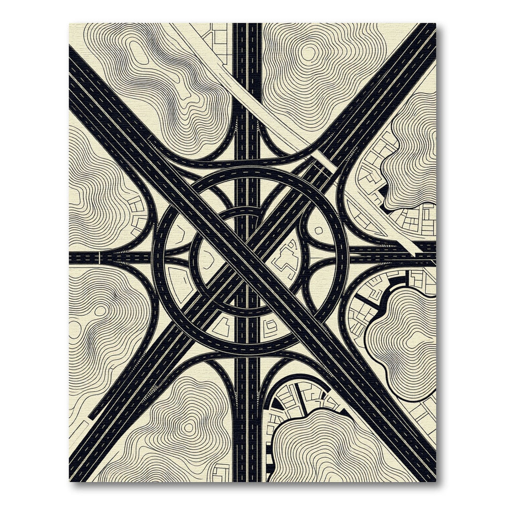 Minimalist Cream Black Infrastructure Map Rug