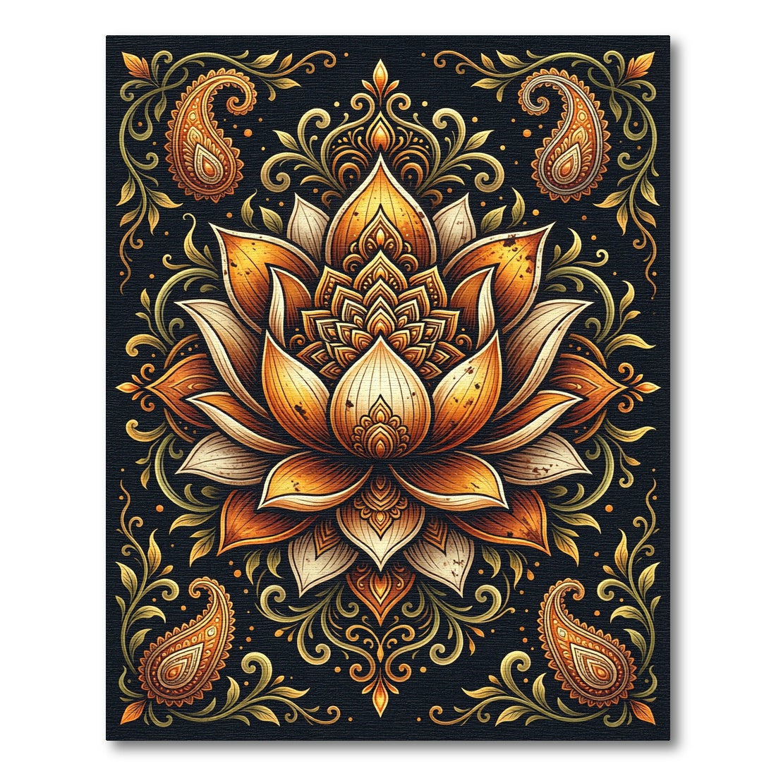 Golden Lotus Paisley Ornament Rug