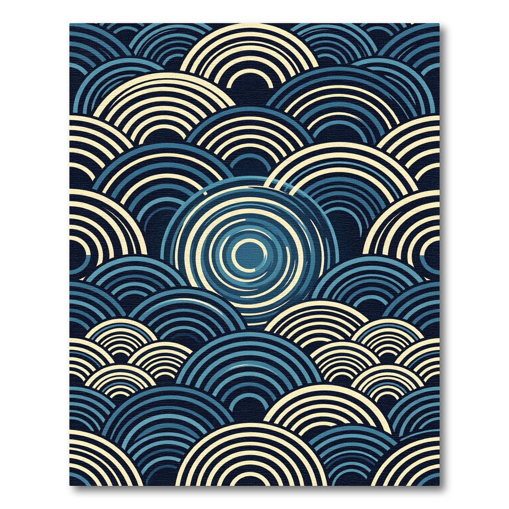 Modern Navy and Cream Geometric Wave Rug