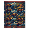 Rustic Grizzly Bear Mountain Cabin Illustration Rug