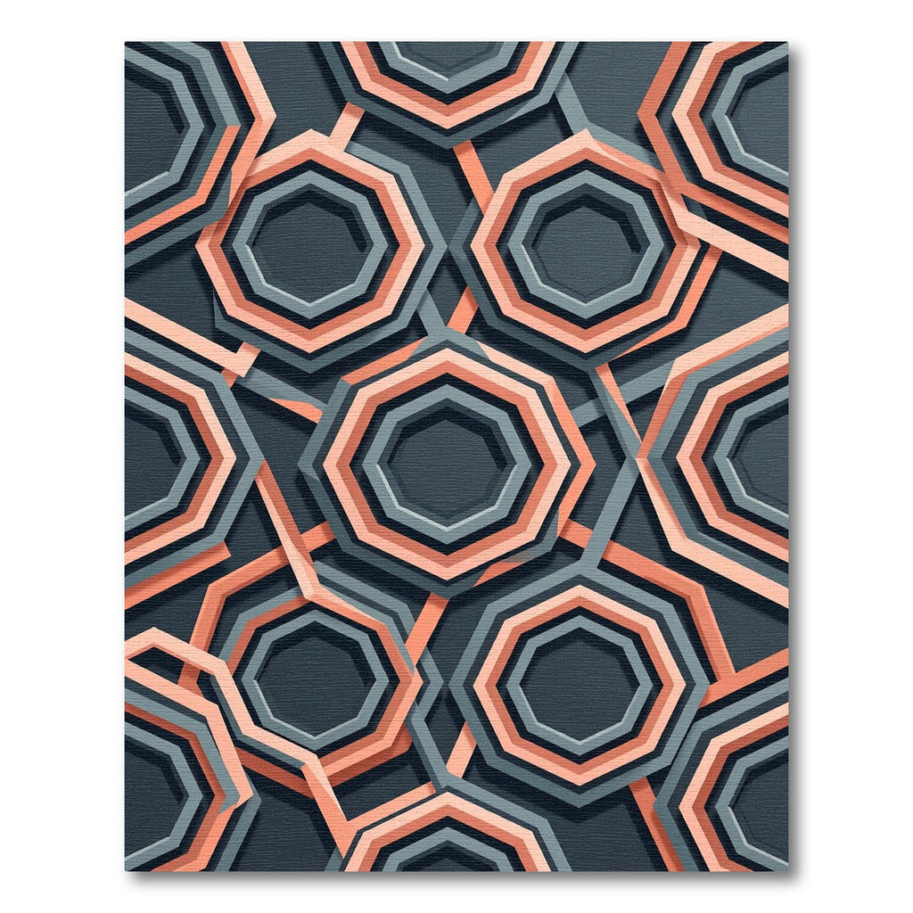 Sophisticated Gray and Peach Geometric Octagon Rug
