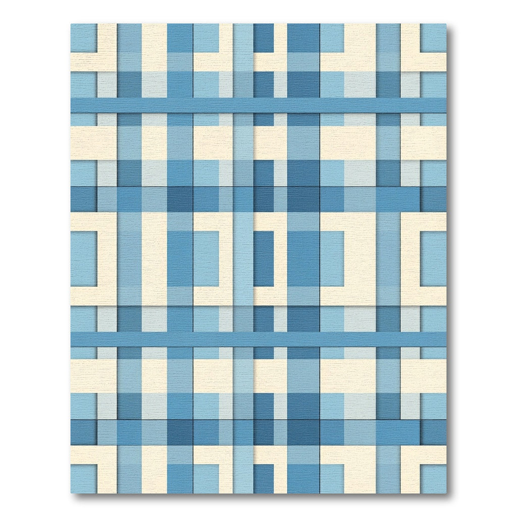 Blue Plaid Geometric Layered Grid Rug
