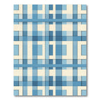 Blue Plaid Geometric Layered Grid Rug