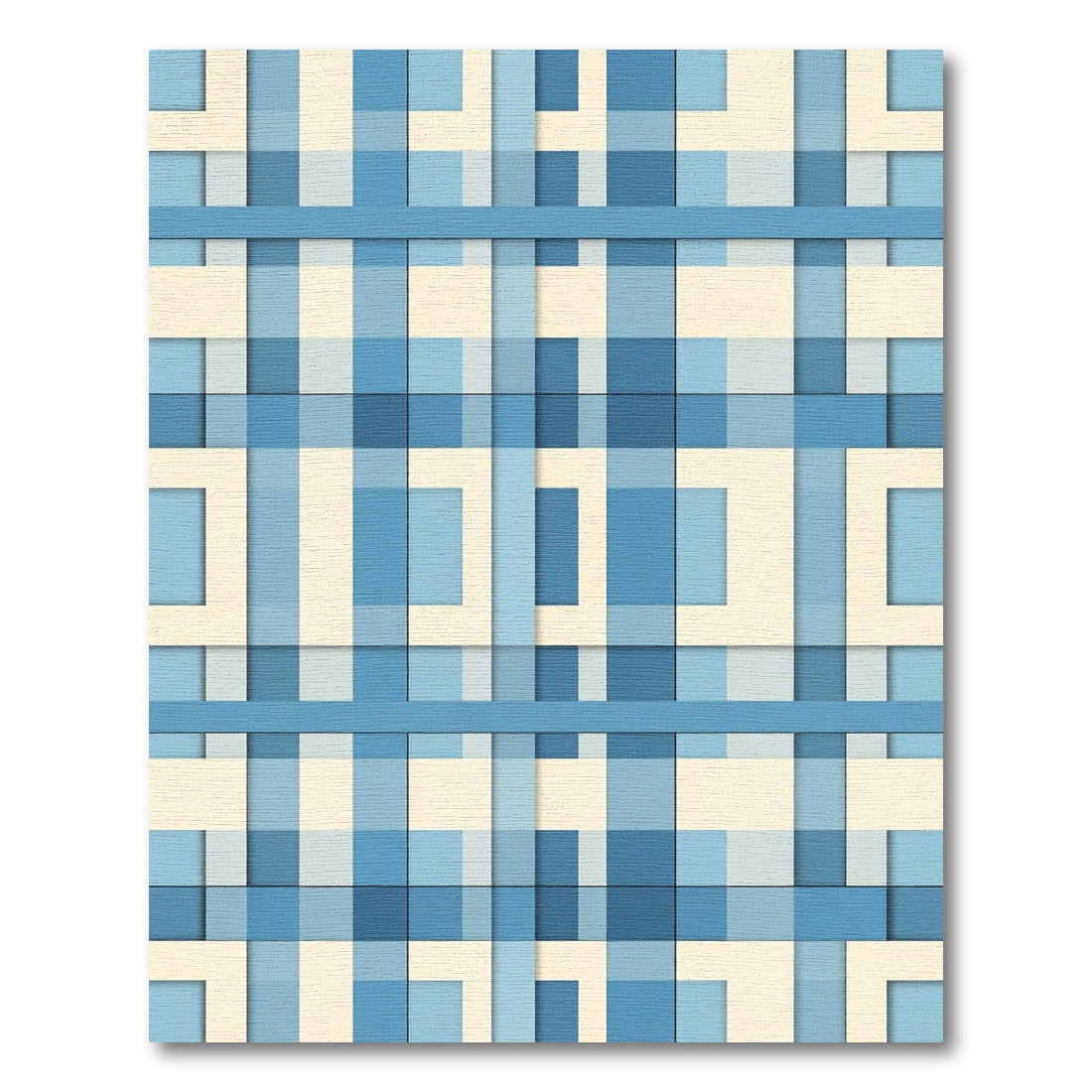 Blue Plaid Geometric Layered Grid Rug
