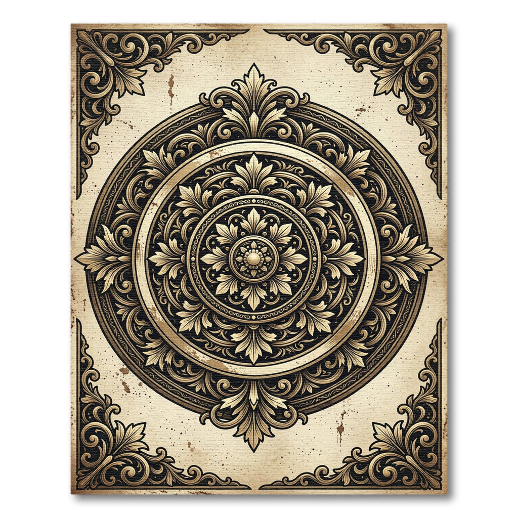 Antique Cream Ornate Gold Regal Medallion Rug