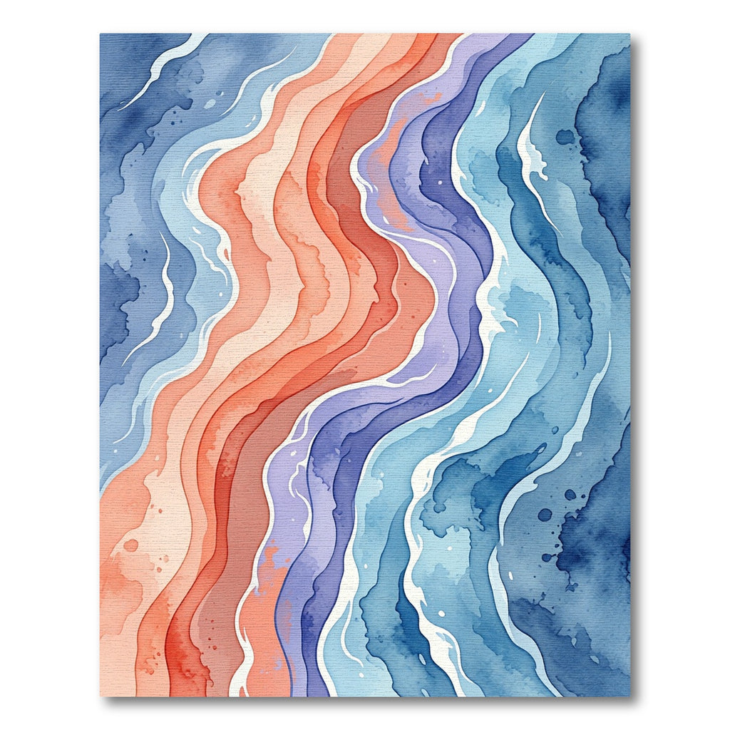 Fluid Coastal Wave Ochre Indigo Abstract Rug