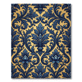 Ornate Navy Blue Gold Damask Rug