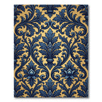 Ornate Navy Blue Gold Damask Rug