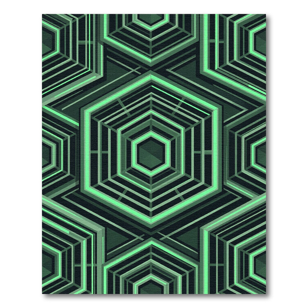Geometric Neon Hexagon Abstract Rug