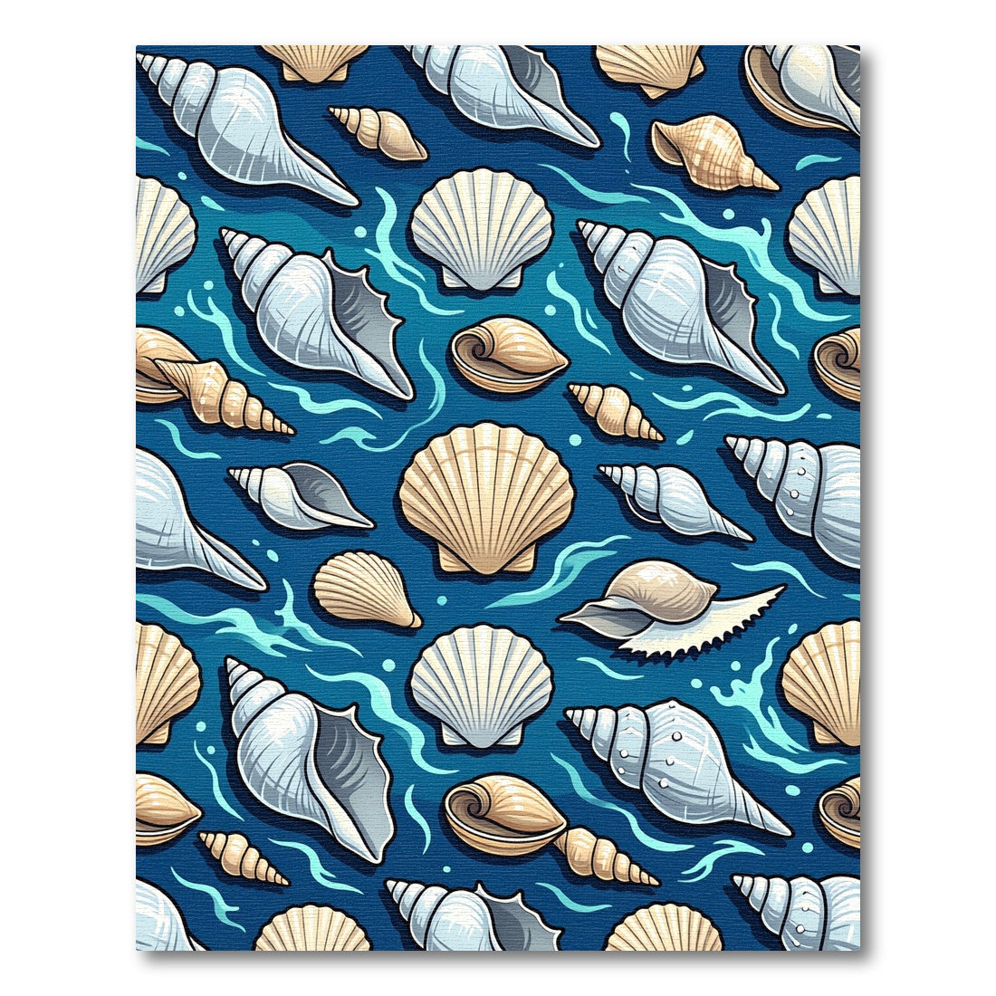 Coastal Blue Sea Shell Swirl Rug
