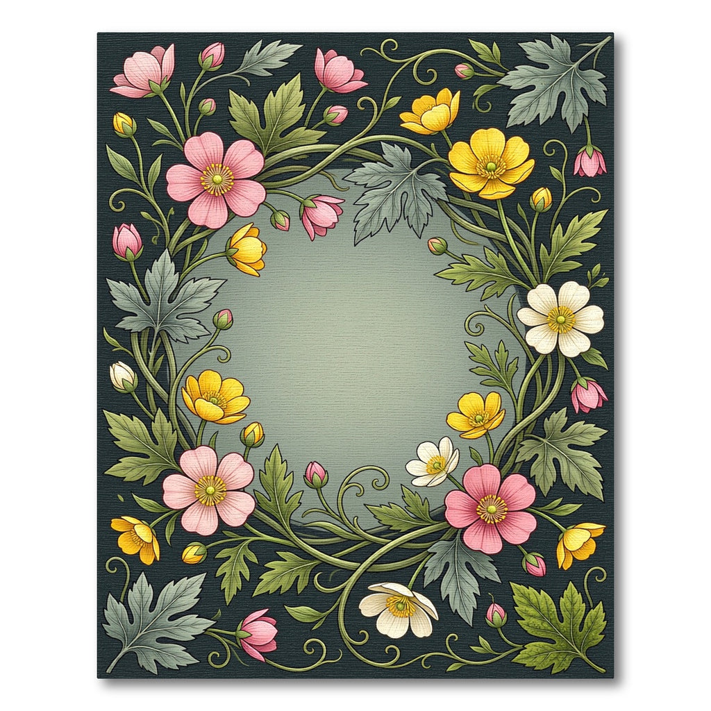 Pink Yellow White Floral Vine Rug