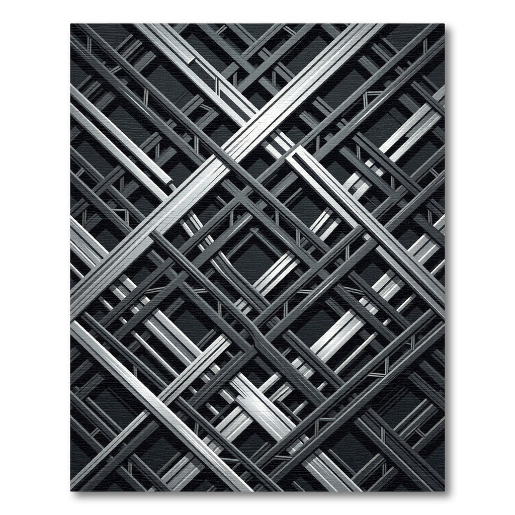 Industrial Silver Grid Geometric Monochrome Rug