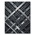 Industrial Silver Grid Geometric Monochrome Rug