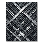 Industrial Silver Grid Geometric Monochrome Rug