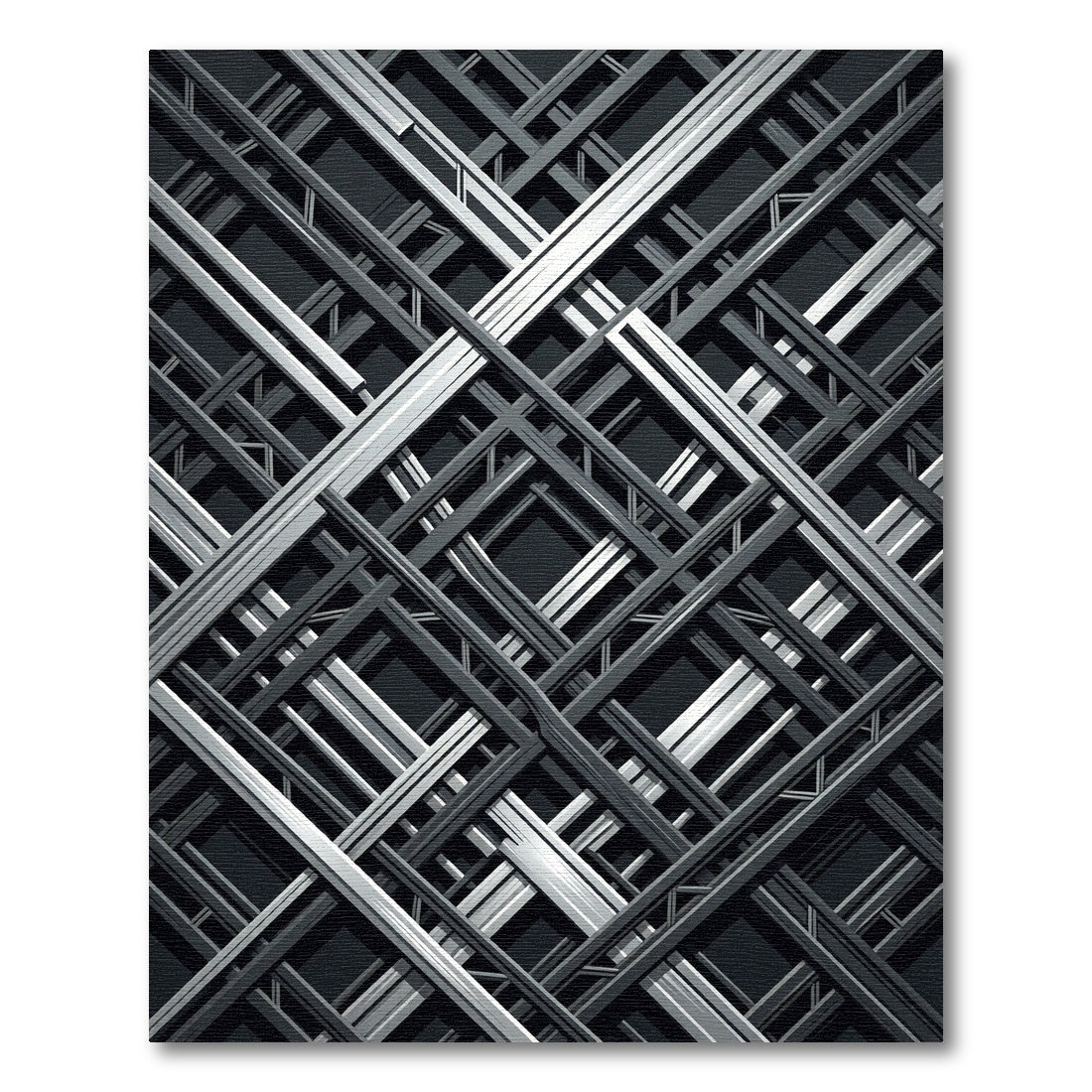 Industrial Silver Grid Geometric Monochrome Rug