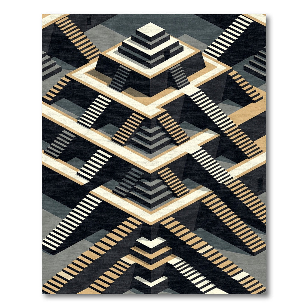 Monochromatic Geometric Isometric Staircase Structure Rug