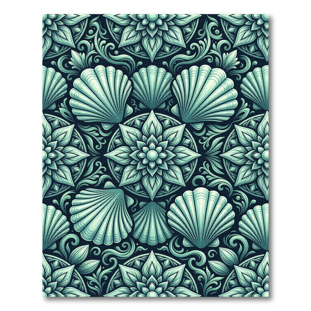 Elegant Mint Seashell Floral Medallion Rug