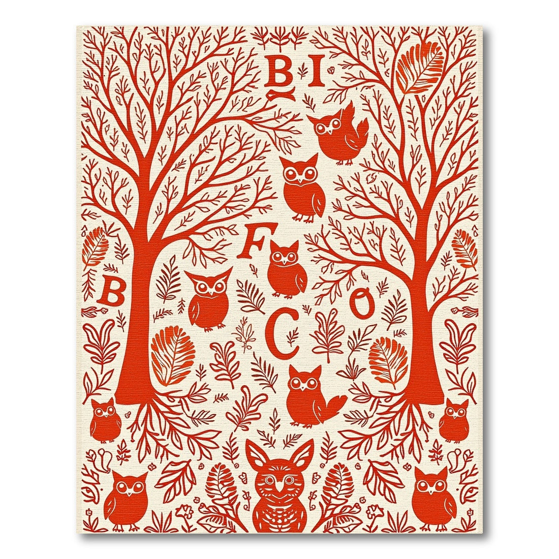 Red Owl Woodland Tree Alphabet Rug