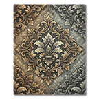 Elegant Gold Damask Foliage Medallion Rug