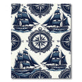 Nautical Compass and Vintage Sailing Ship Rug