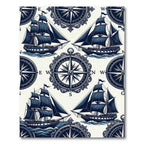 Nautical Compass and Vintage Sailing Ship Rug