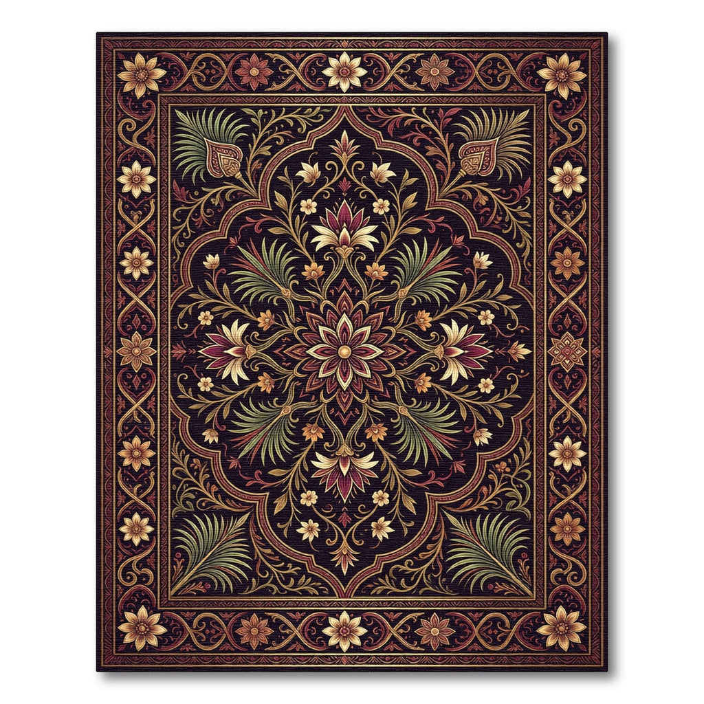 Ornate Dark Floral Mandala Floret Rug