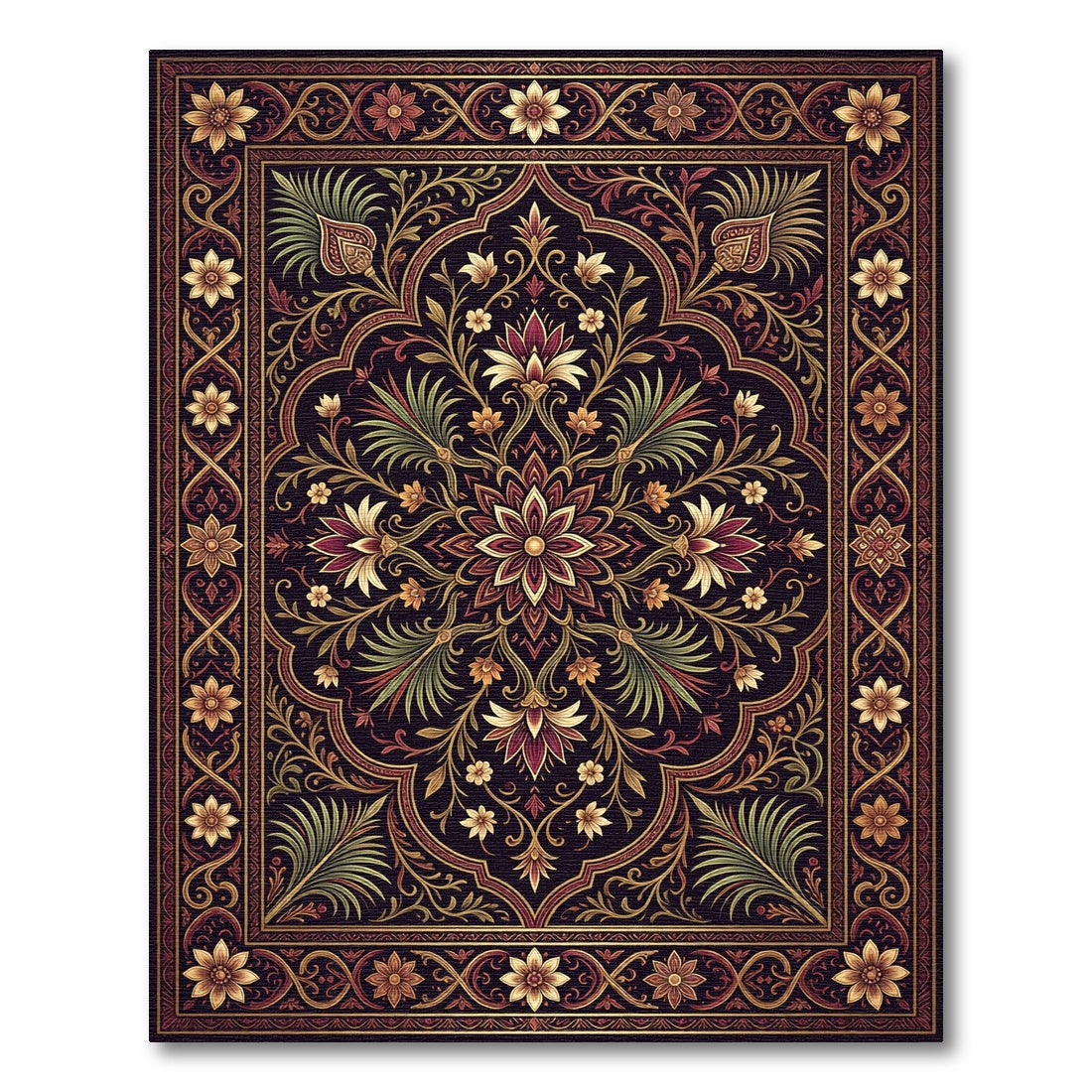 Ornate Dark Floral Mandala Floret Rug