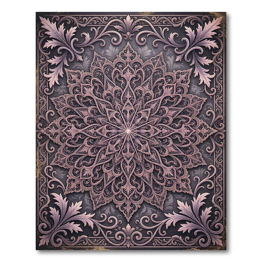Dusty Rose Ornate Filigree Mandala Rug