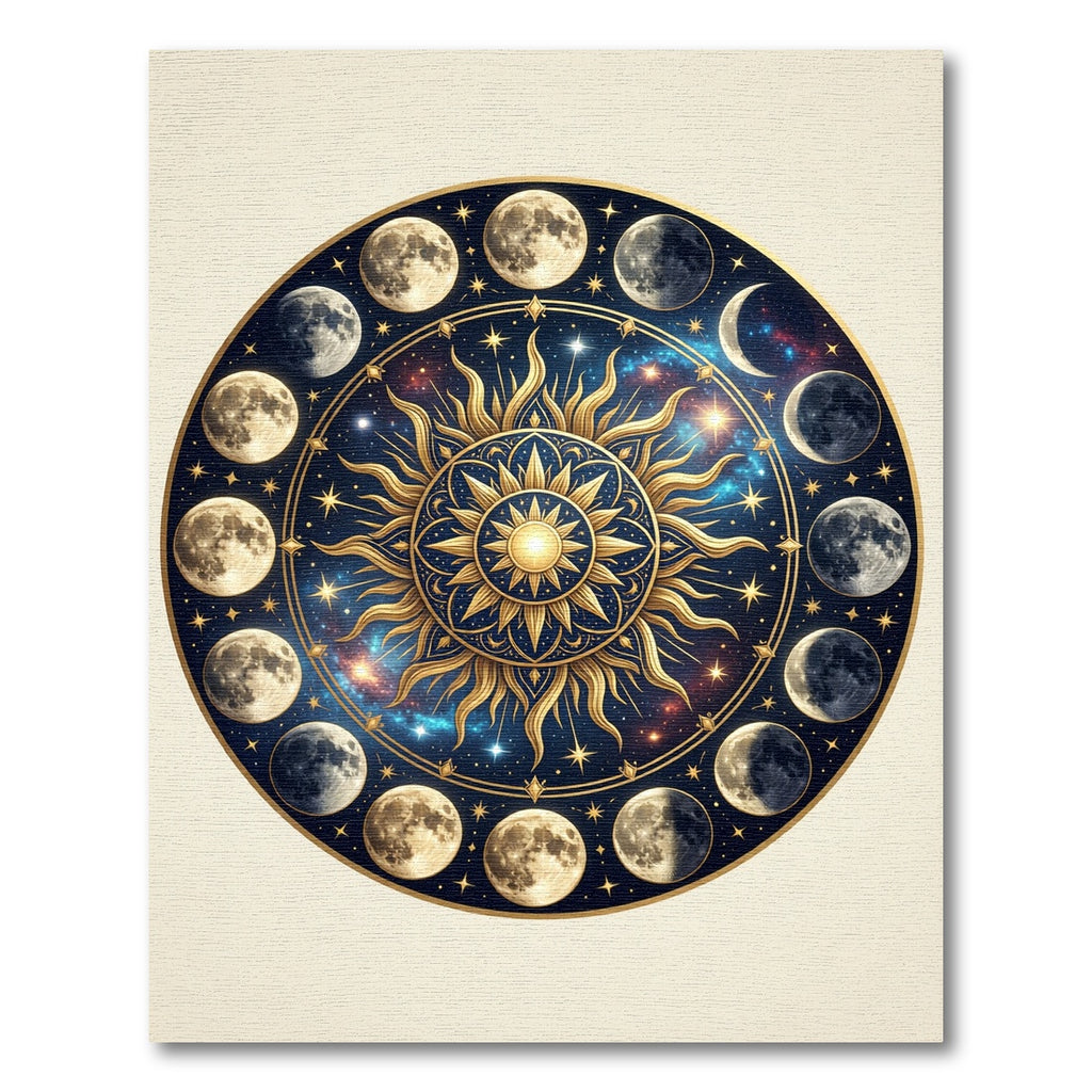 Celestial Gold Sun Lunar Phase Art Rug