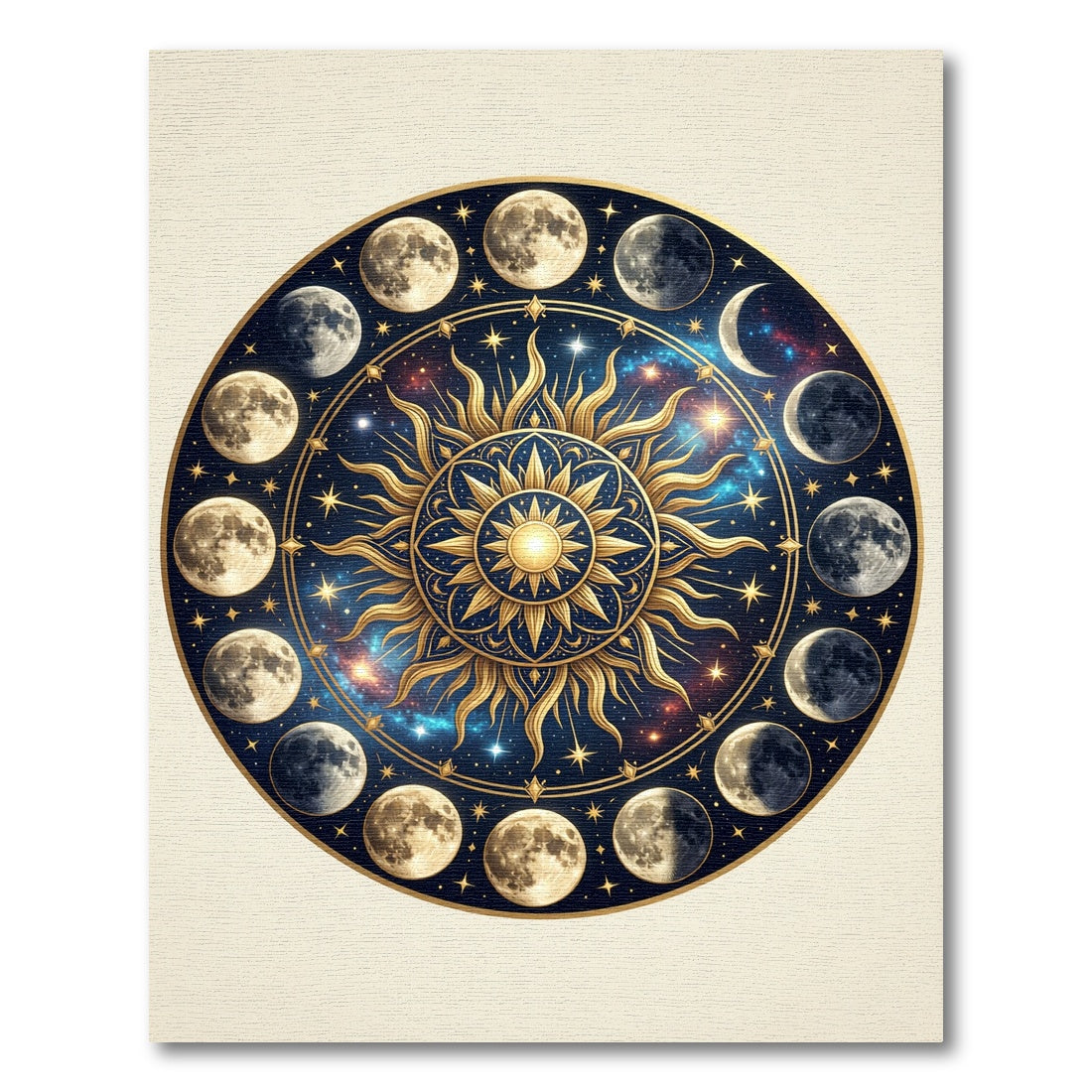 Celestial Gold Sun Lunar Phase Art Rug