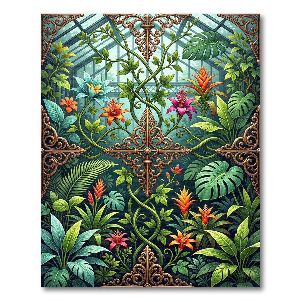 Lush Gold Ornate Botanical Greenhouse Rug