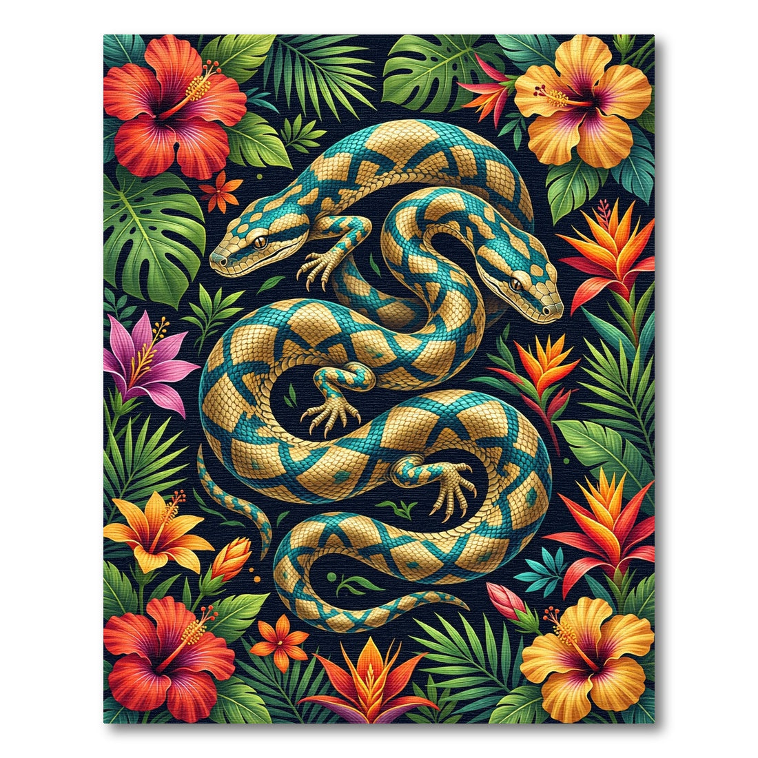 Lush Golden Azure Reptile Tropical Flora Rug
