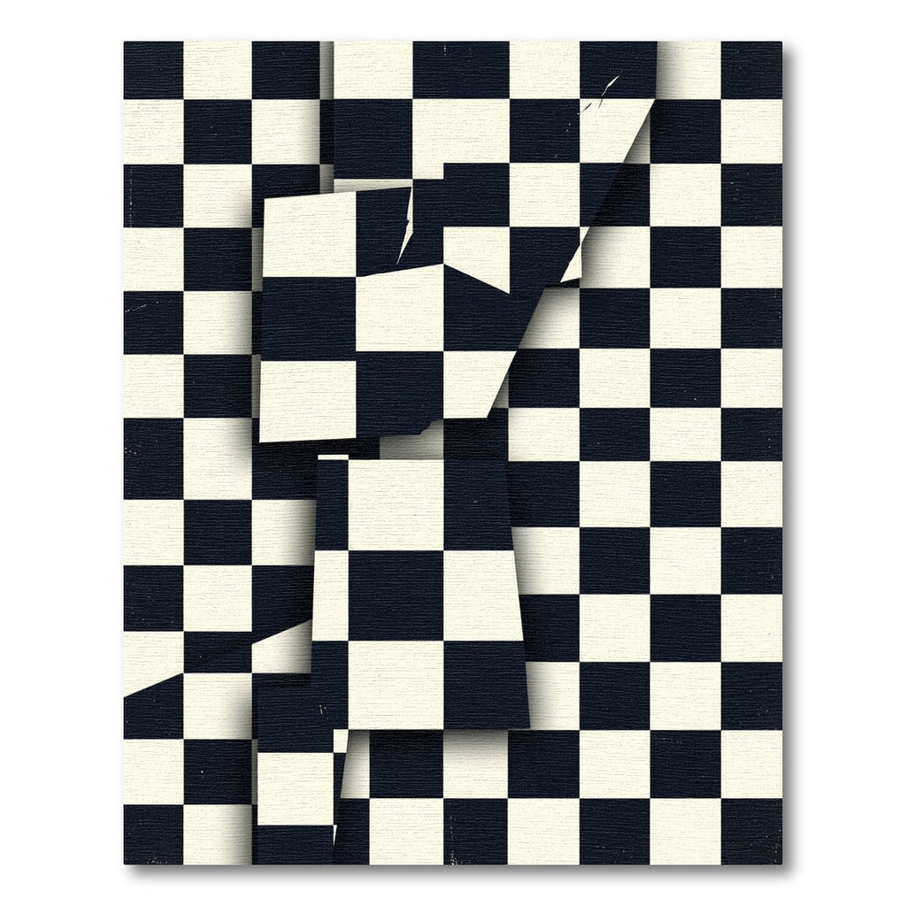 Modern Monochrome Checkered Abstract Grid Rug