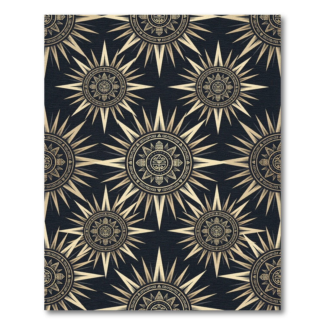 Celestial Gold Sunburst Geometric Black Rug