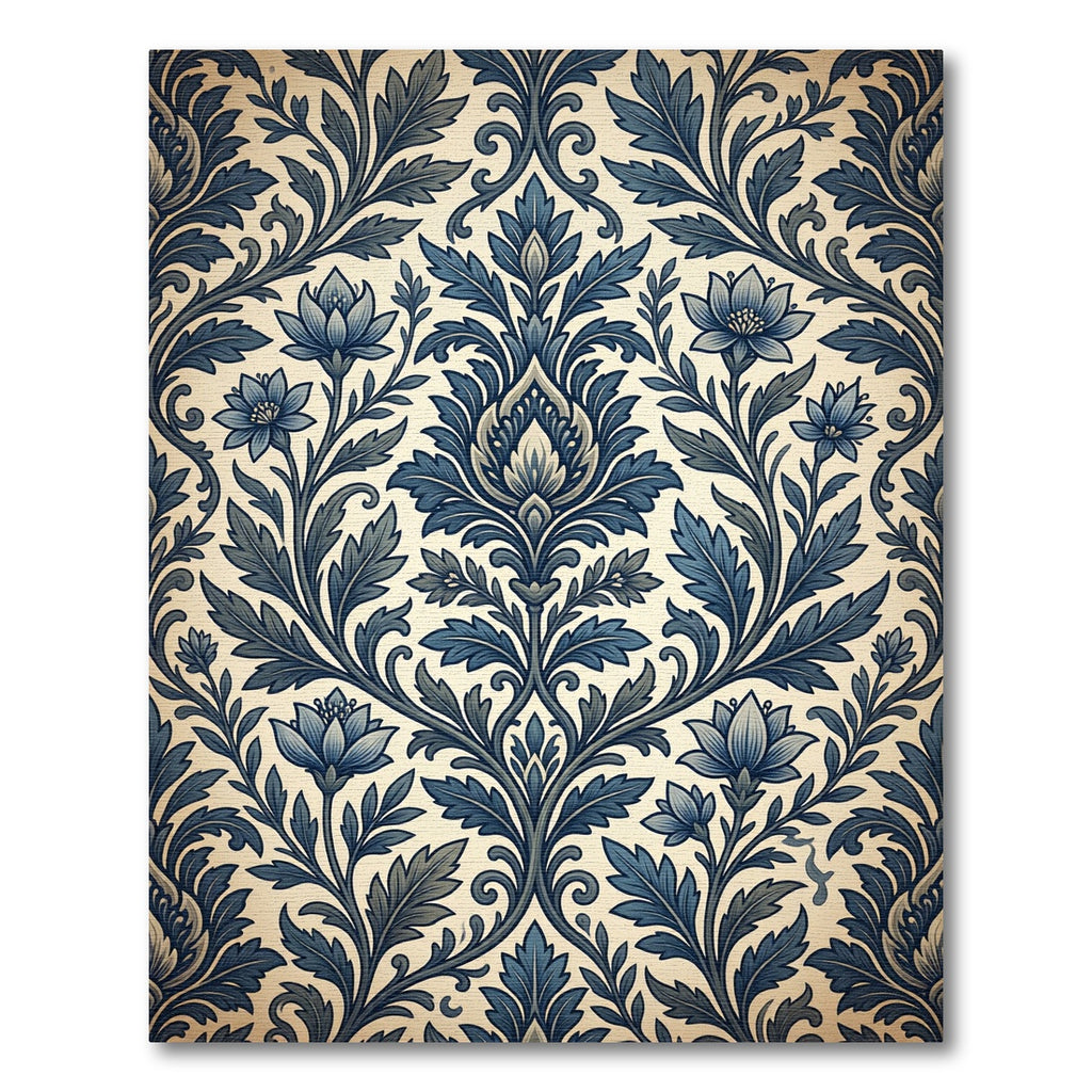 Classic Blue Floral Damask Accent Rug