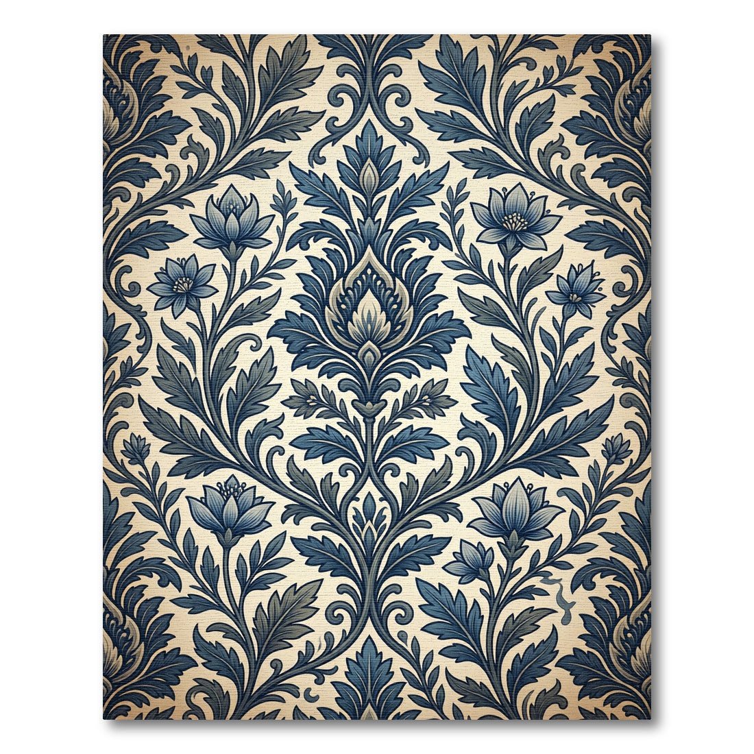Classic Blue Floral Damask Accent Rug