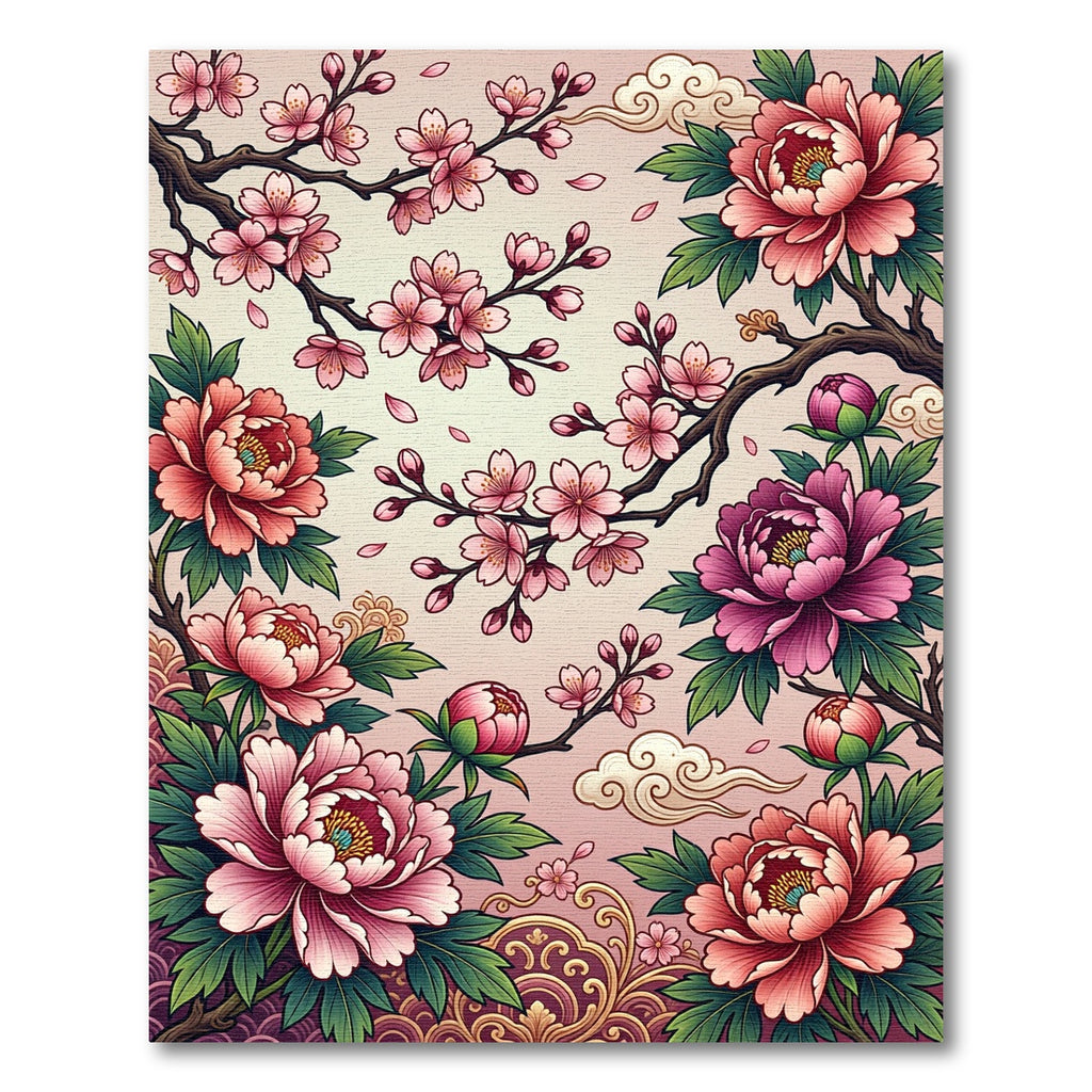 Pink Peony Cherry Blossom Floral Swirls Rug