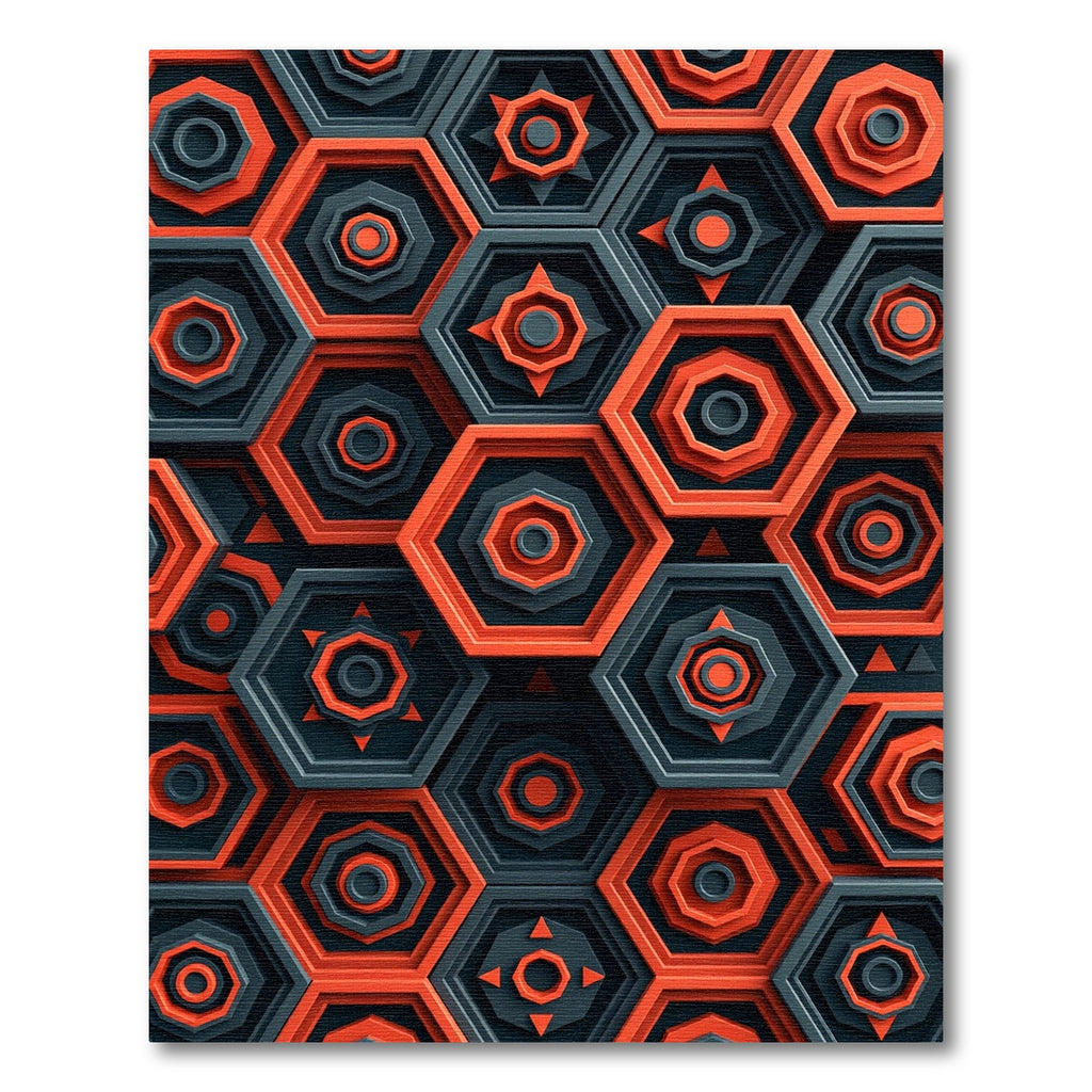 Bold Burnt Orange Geometric Hexagon Rug