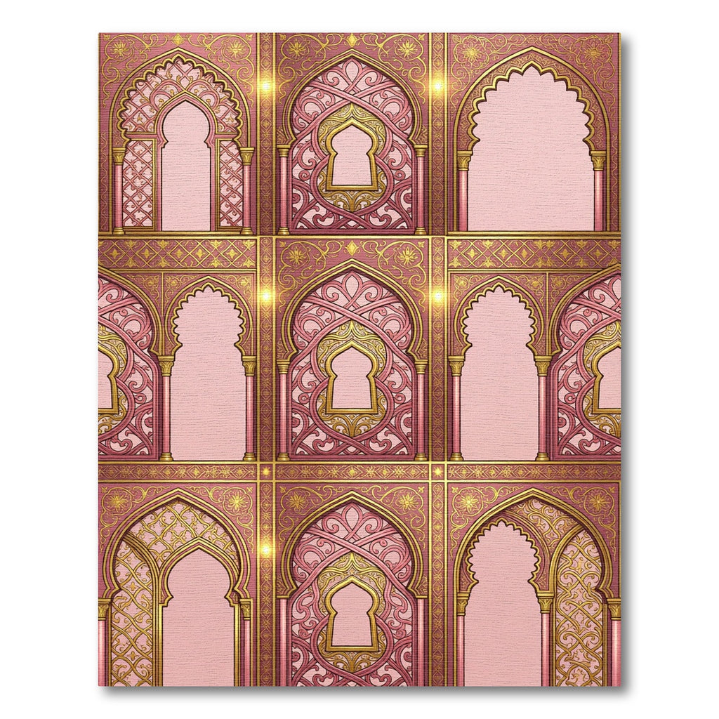 Elegant Pink Archway Ornate Gold Filigree Rug