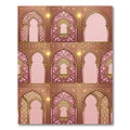 Elegant Pink Archway Ornate Gold Filigree Rug