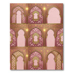 Elegant Pink Archway Ornate Gold Filigree Rug