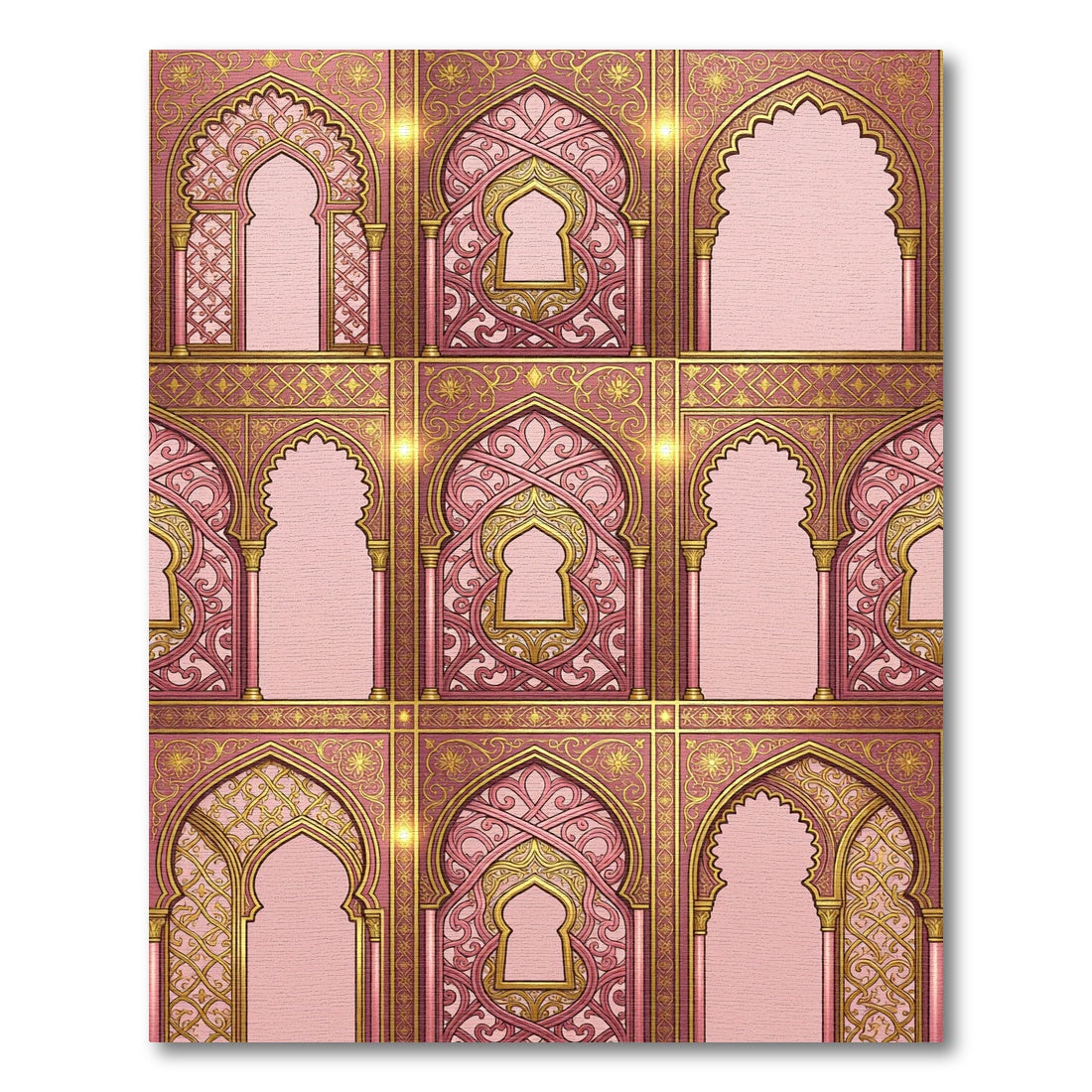 Elegant Pink Archway Ornate Gold Filigree Rug