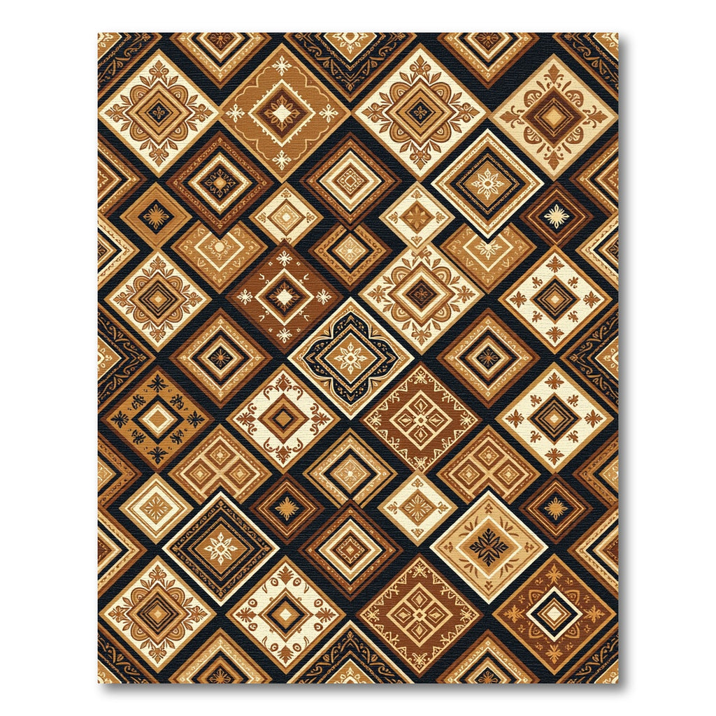 Geometric Earthy Brown Diamond Tile Rug