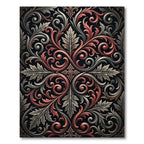 Ornate Crimson Gray Baroque Scroll Rug
