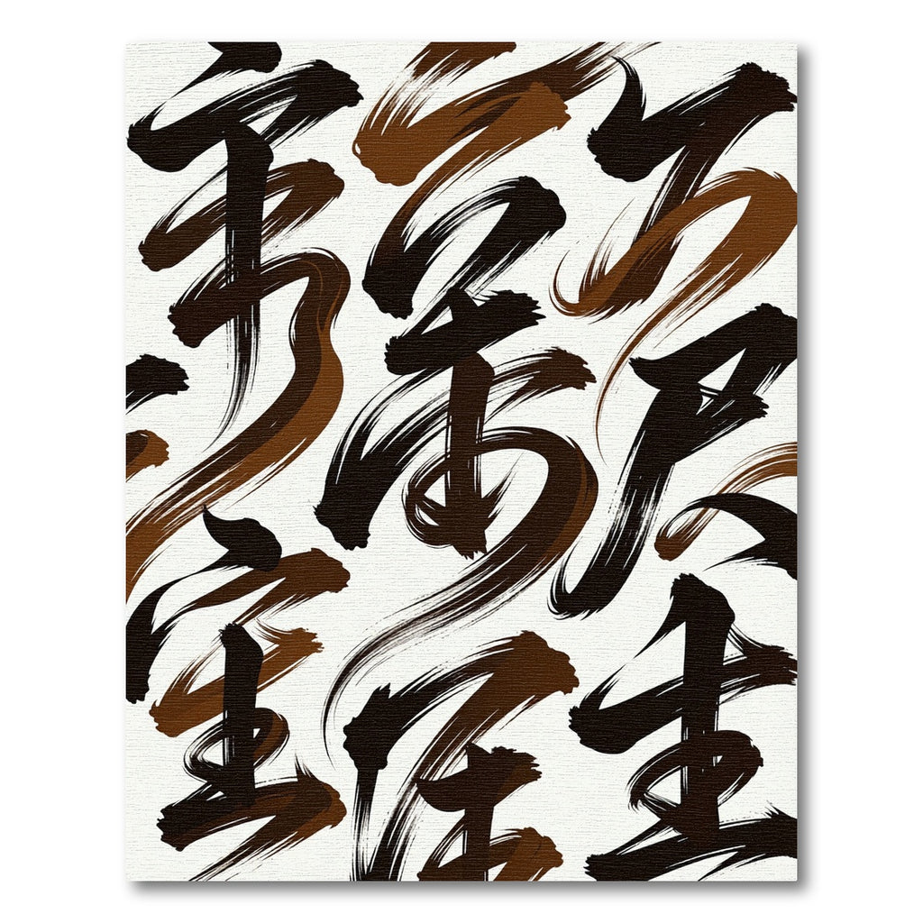 Abstract Coffee Brown Calligraphy Ink Swirl Rug